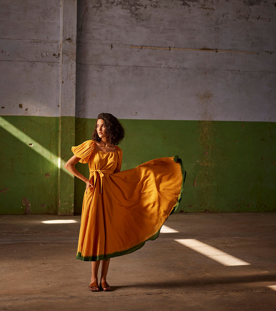 A Model Wearing Yellow Pure Cotton Simmering Sunshine, curated by Only Ethikal