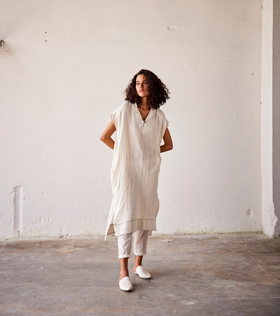 A Model Wearing White Pure Cotton Sultry Ivory, curated by Only Ethikal