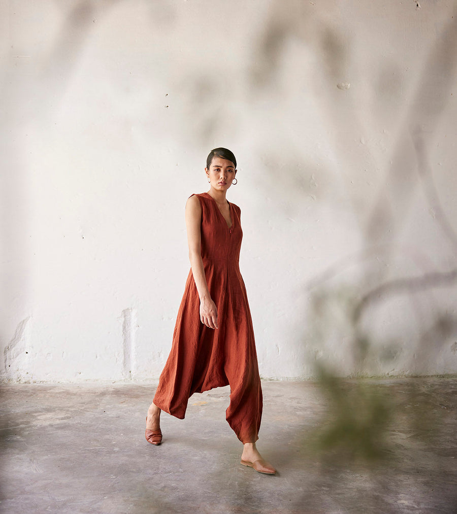 A Model Wearing Red Linen Morning Glory, curated by Only Ethikal