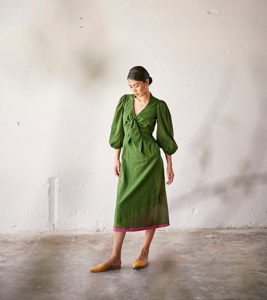A Model Wearing Green Pure Cotton Tree House, curated by Only Ethikal