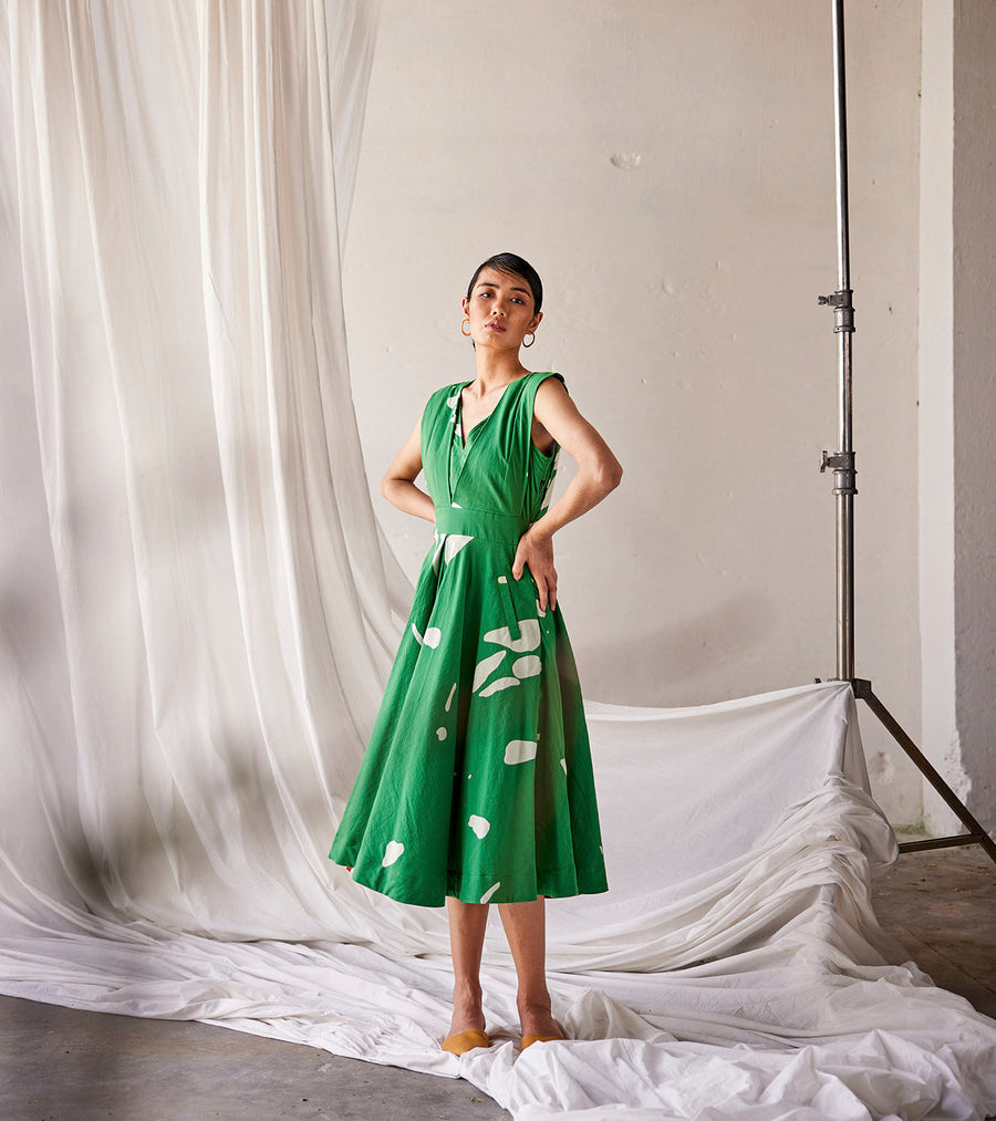 A Model Wearing Green Pure Cotton Chirping Birds, curated by Only Ethikal