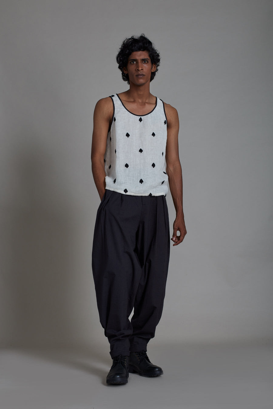 A Model Wearing White Pure Cotton Linen Tank Set-Spade, curated by Only Ethikal