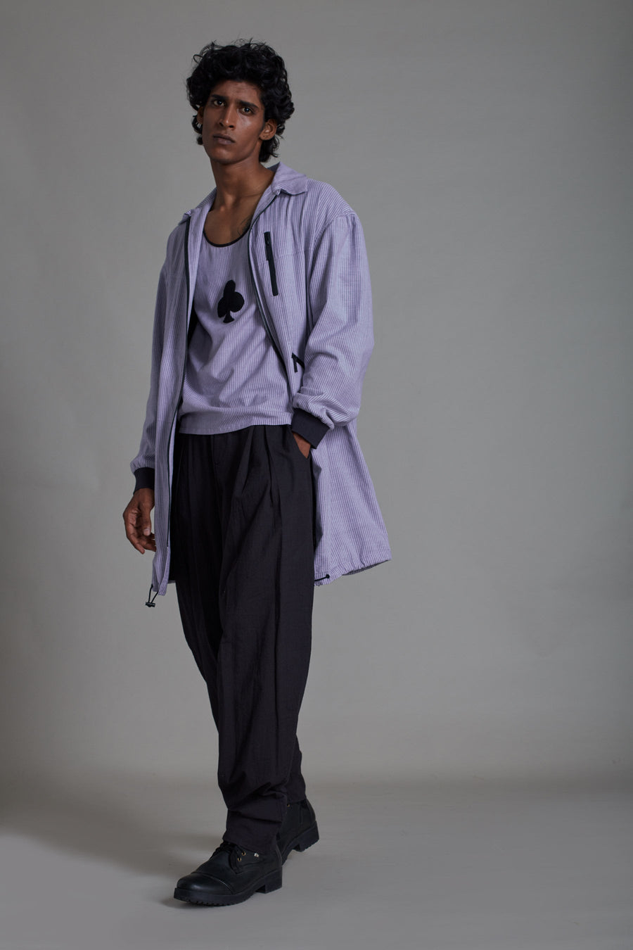 A Model Wearing Purple Pure Cotton Men's Black Jack-Lavender, curated by Only Ethikal