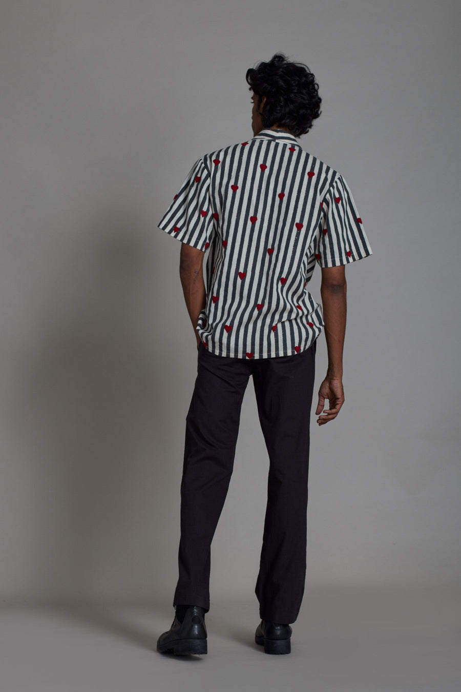 A Model Wearing White Pure Cotton Men's Bluff Set Black Stripe, curated by Only Ethikal