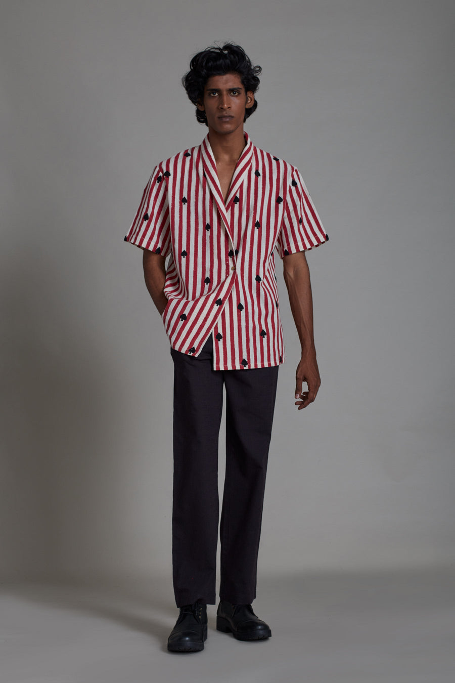 A Model Wearing White Pure Cotton Men's Bluff Set Red Stripe, curated by Only Ethikal