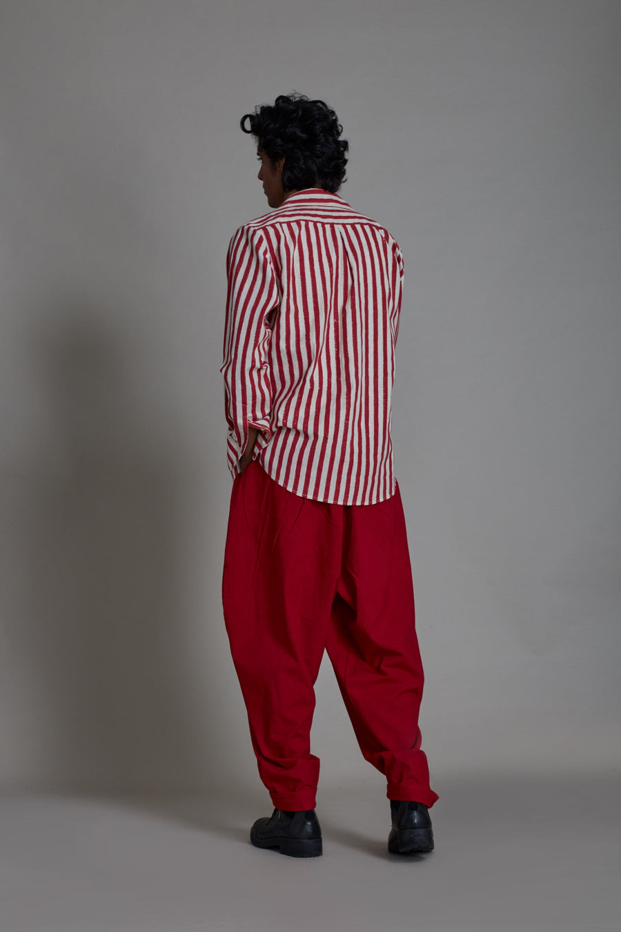 A Model Wearing White Pure Cotton Men's Striped Shirt-Red, curated by Only Ethikal