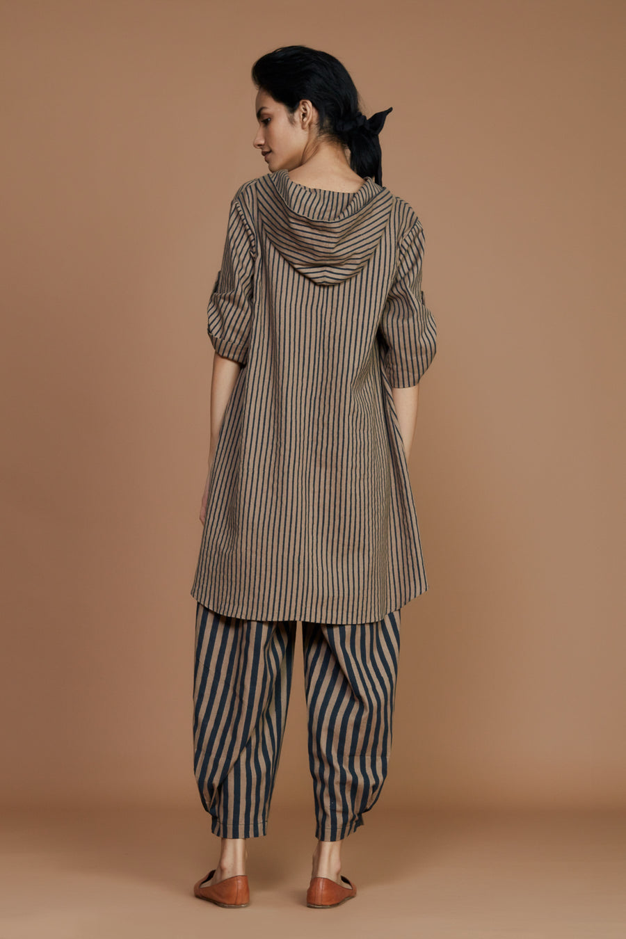 Brown With Charcoal Striped Hooded Co-Ord Set