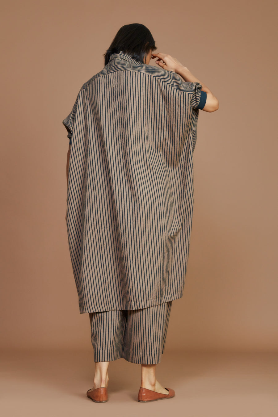 Brown With Charcoal Striped Kaftan Dress