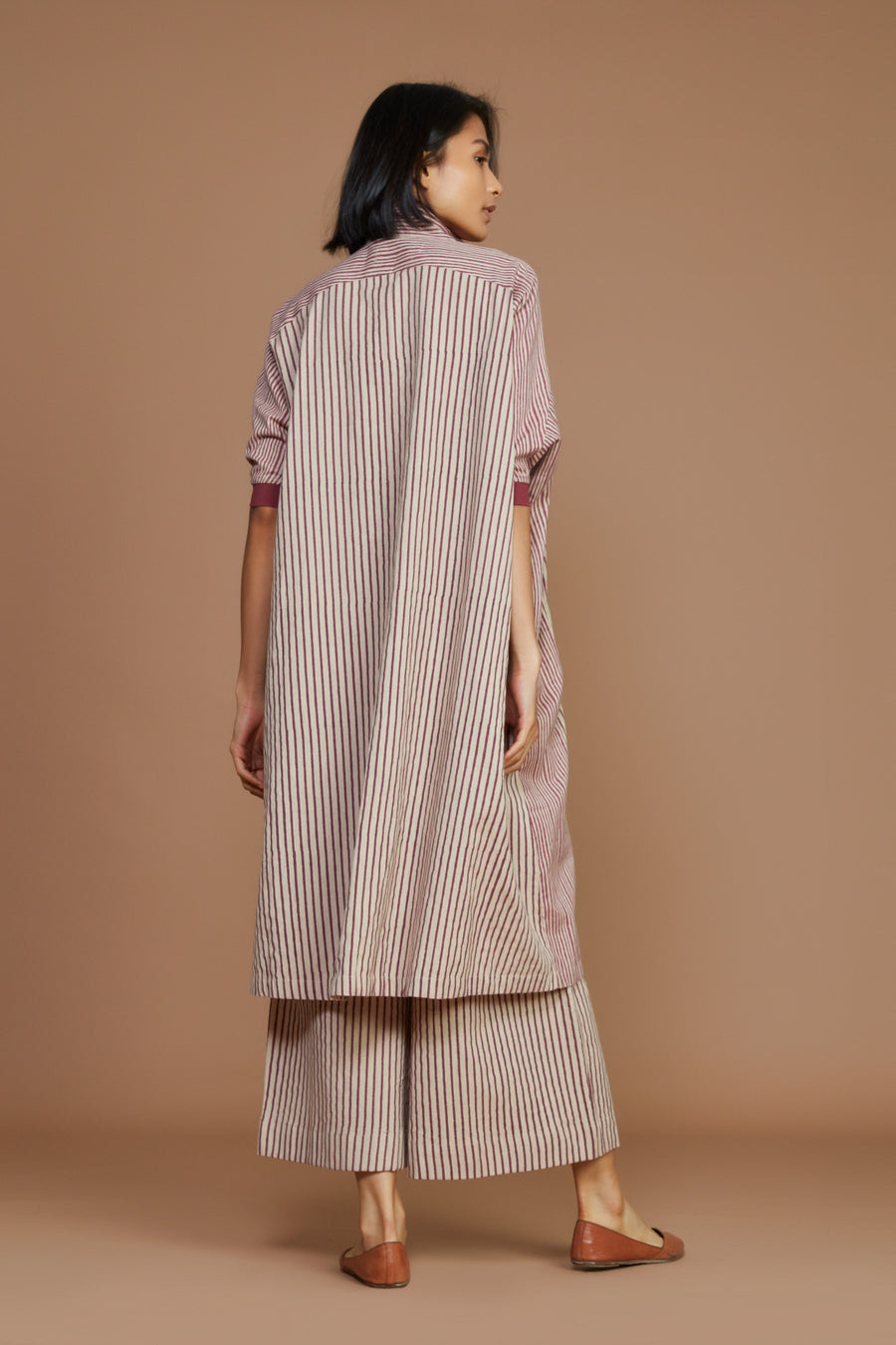 Ivory With Mauve Striped Kaftan Dress