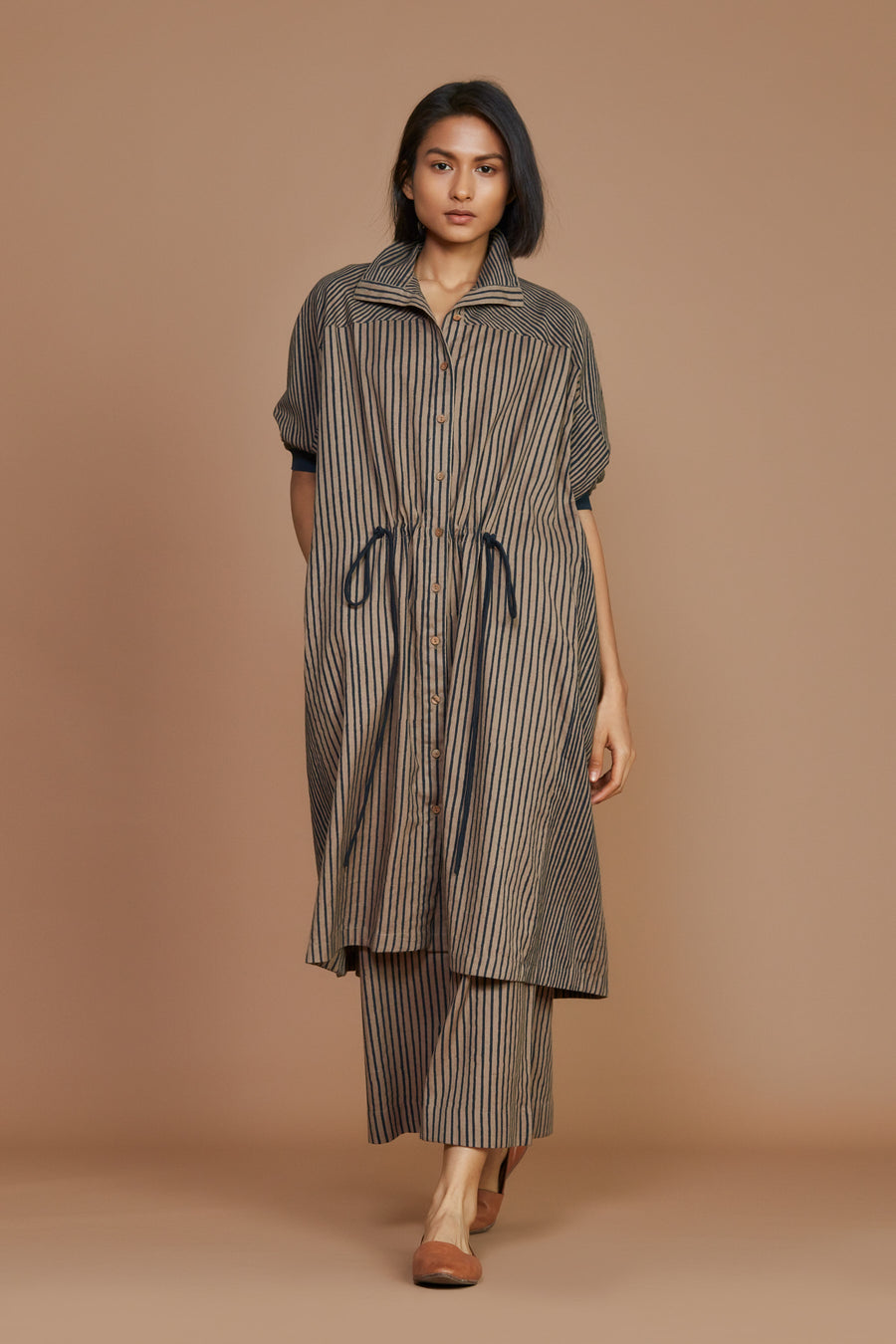 Brown With Charcoal Striped Kaftan Co-Ord Set