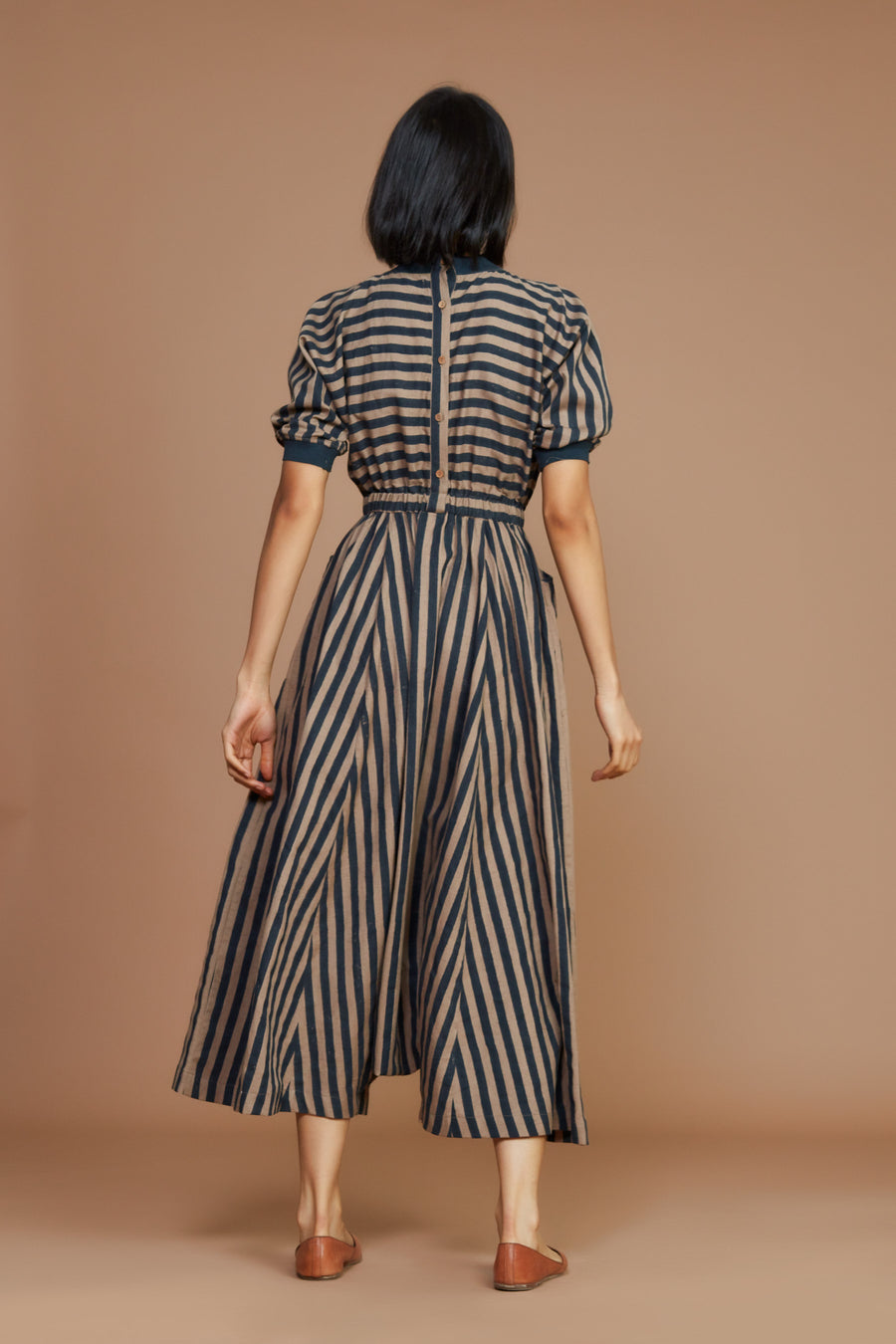 Brown And Charcoal Striped Mati Sphara Jumpsuit