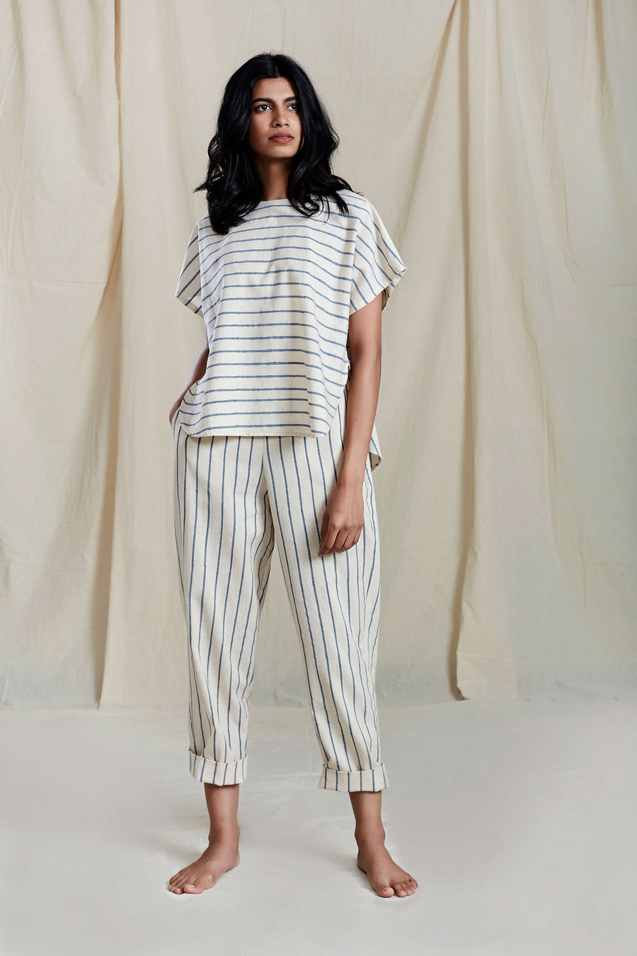 Se Thin Stripe Pants- Oatmeal - onlyethikal
