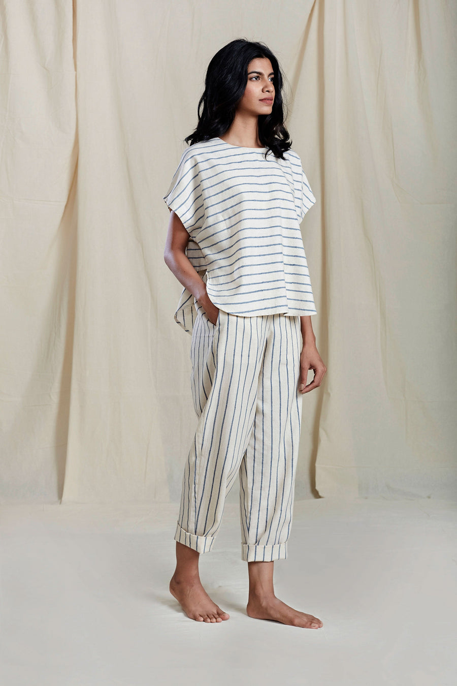 Se Thin Stripe Pants- Oatmeal - onlyethikal