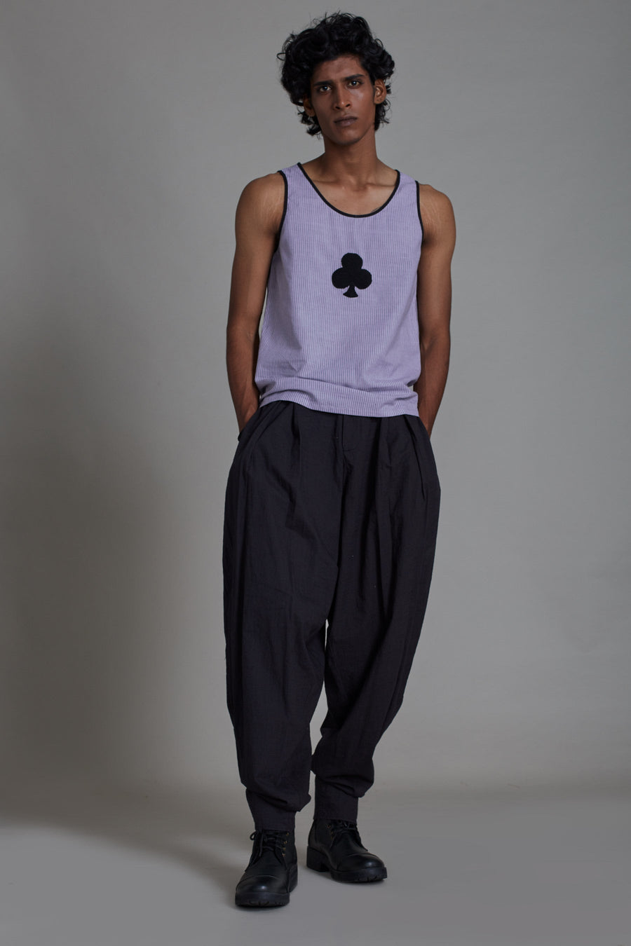 A Model Wearing Purple Pure Cotton Men's Tank Top-Lavender, curated by Only Ethikal