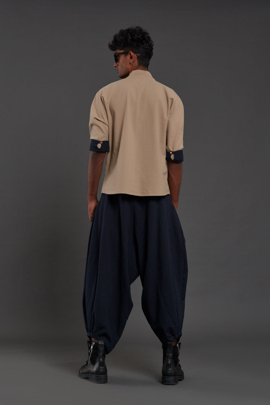 A Model Wearing Blue Pure Cotton Navy Blue Baggy Pants, curated by Only Ethikal