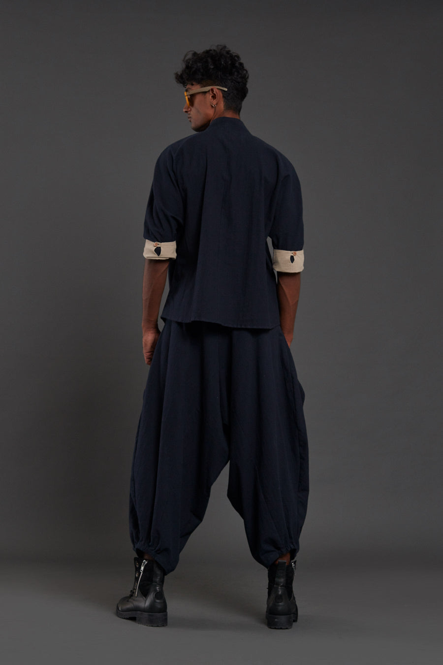 A Model Wearing Blue Pure Cotton Navy Blue Overlap Baggy Set, curated by Only Ethikal