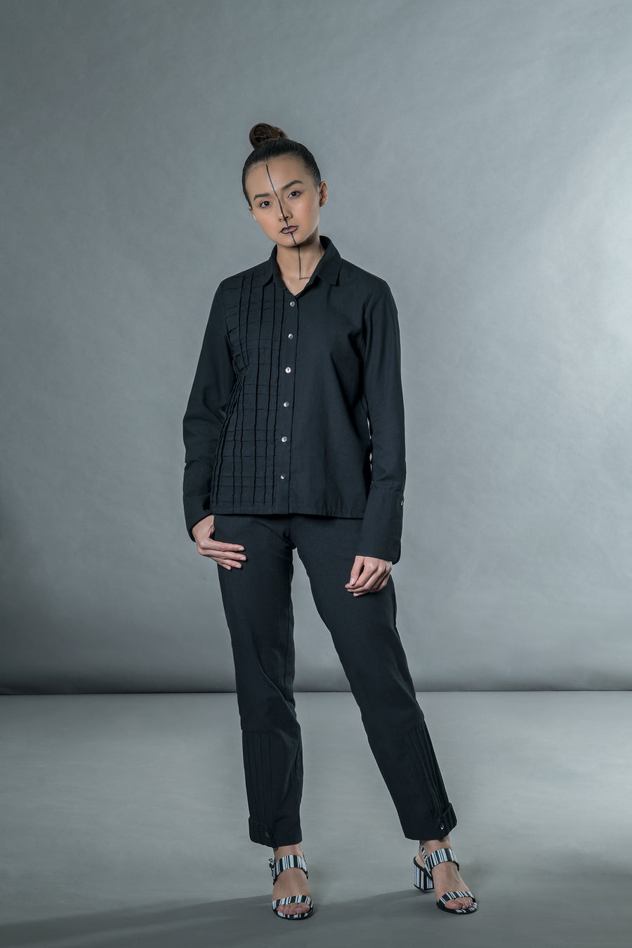 Black Shirt with Cross Pleats - onlyethikal