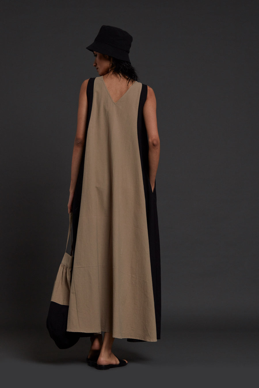 A Model Wearing Multicolor Pure Cotton Red Colour Block Dress, curated by Only Ethikal