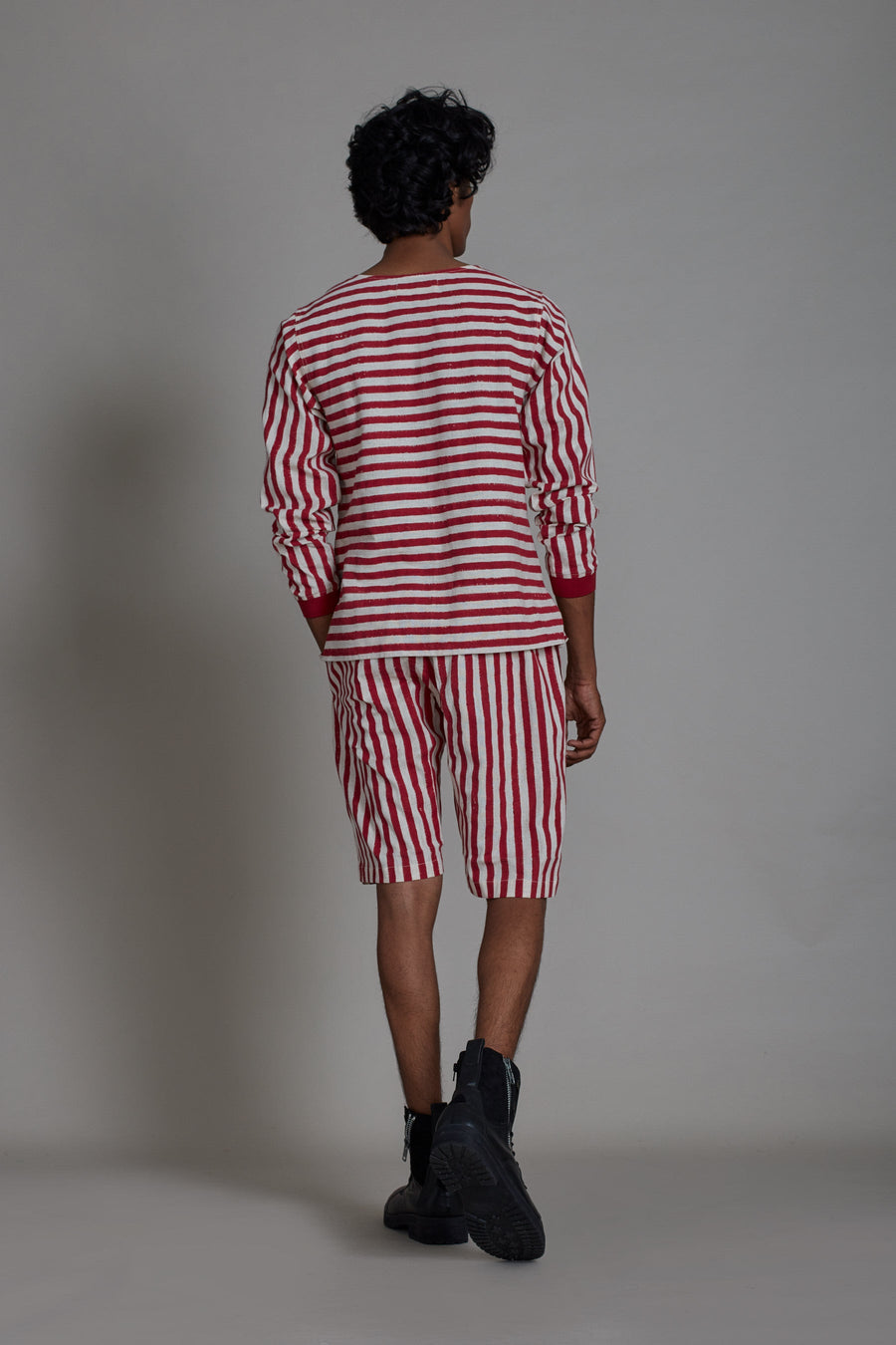 A Model Wearing White Pure Cotton Spade Red Stripe Set, curated by Only Ethikal