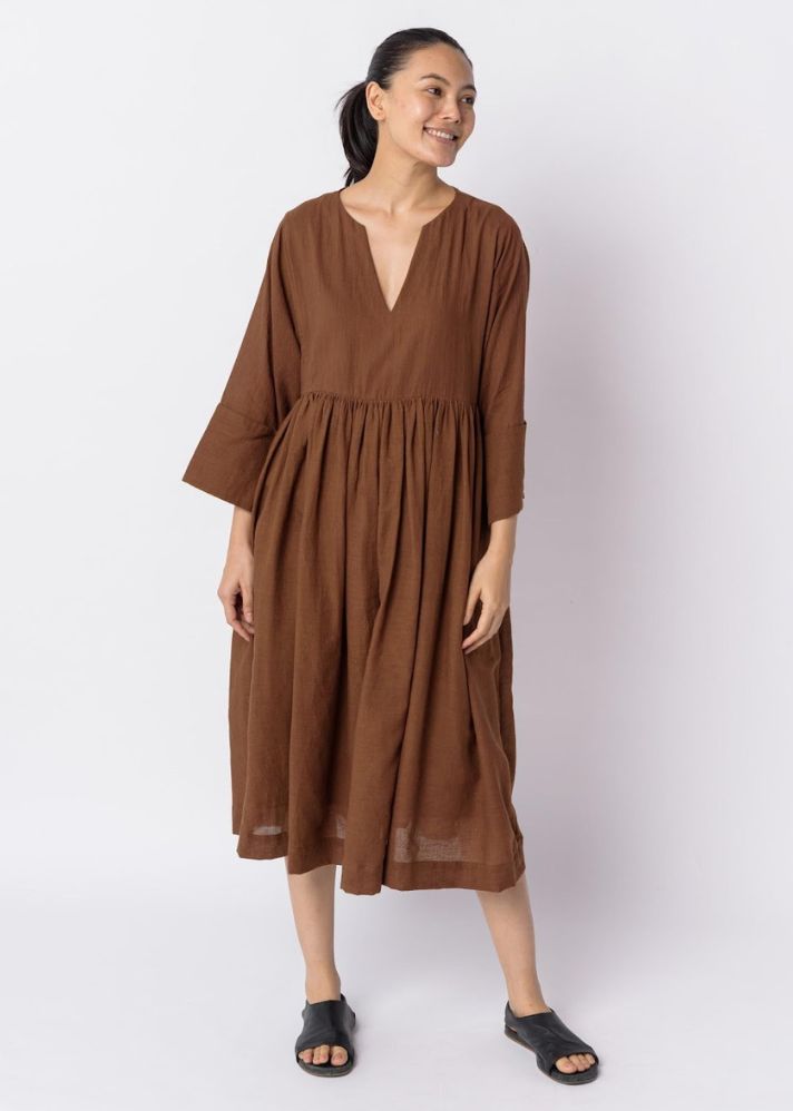Cocoa Brown Gathered Dress