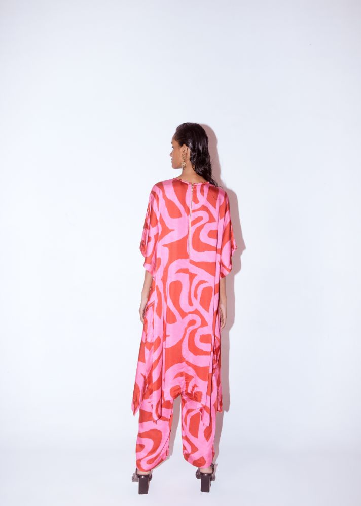 A Model Wearing Multicolor Organic Cupro Candy Kimono Kurta And Pants Co-Ord, curated by Only Ethikal