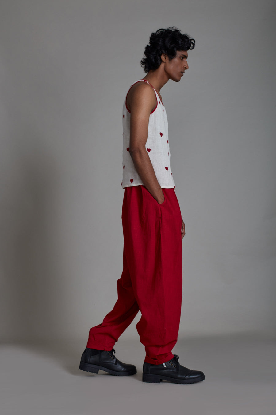 A Model Wearing Red Pure Cotton Taash Balloon Pants-Red, curated by Only Ethikal
