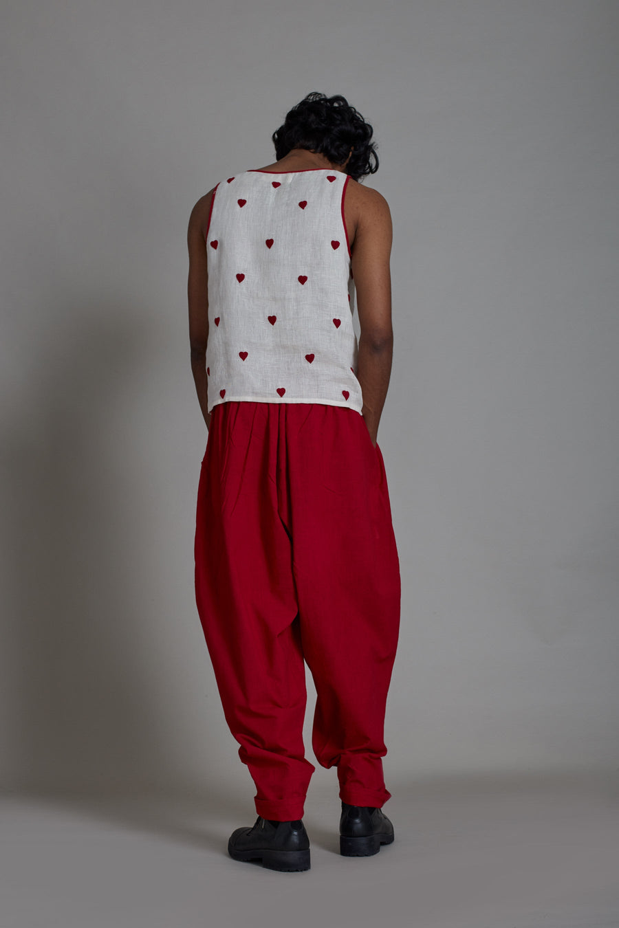 A Model Wearing Red Pure Cotton Taash Balloon Pants-Red, curated by Only Ethikal