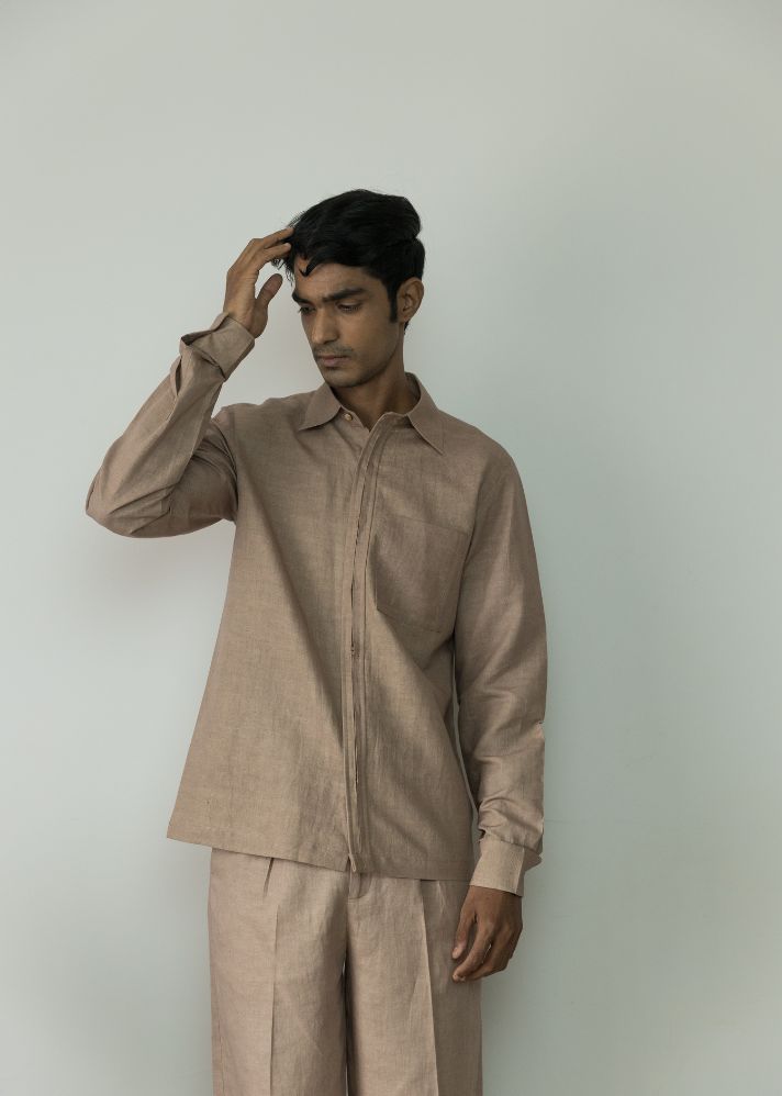 A Model Wearing Brown Hemp Regular-Fit Tailored Shirt, curated by Only Ethikal