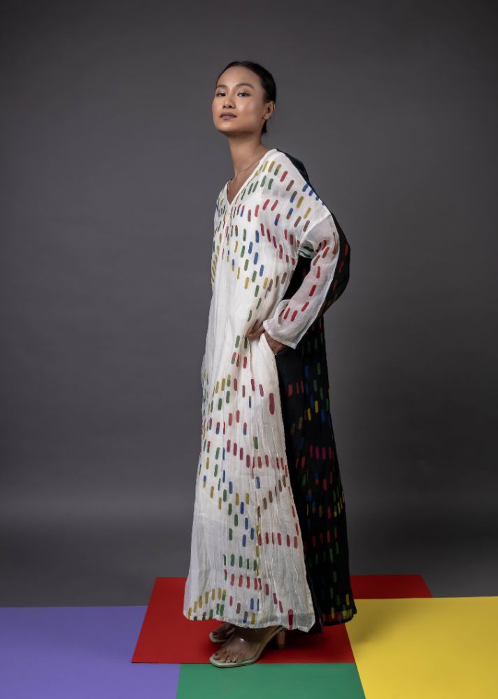 A Model Wearing Multicolor Handwoven Cotton Devor, curated by Only Ethikal