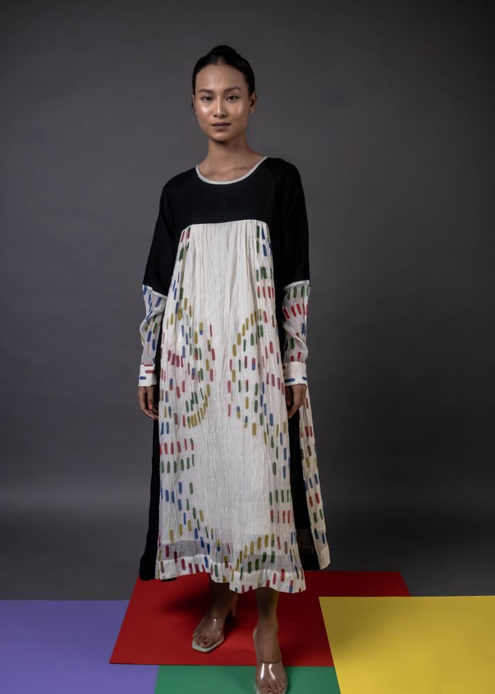 A Model Wearing Multicolor Handwoven Cotton Caldecott, curated by Only Ethikal