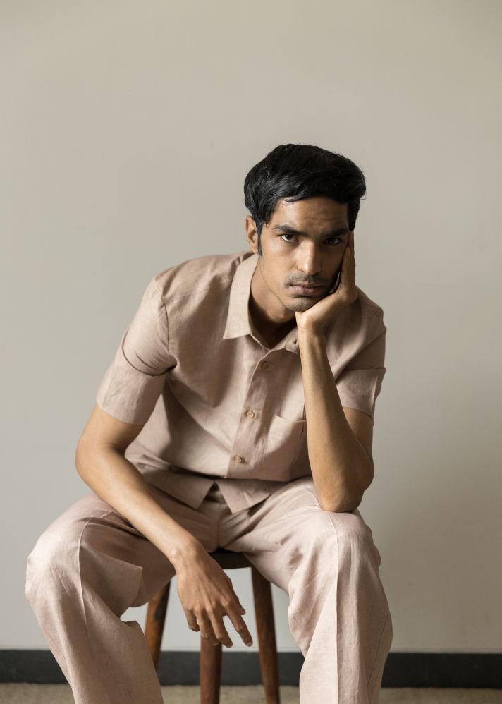 A Model Wearing Brown Hemp Inverted-Pleat Shirt, curated by Only Ethikal