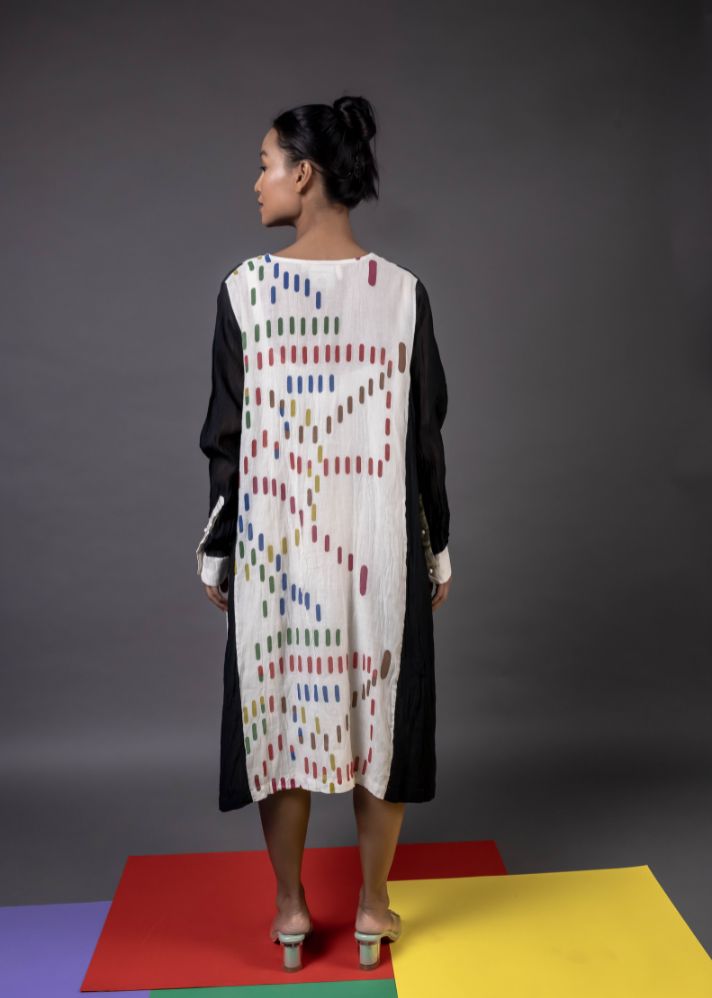 A Model Wearing Multicolor Handwoven Cotton Simei, curated by Only Ethikal
