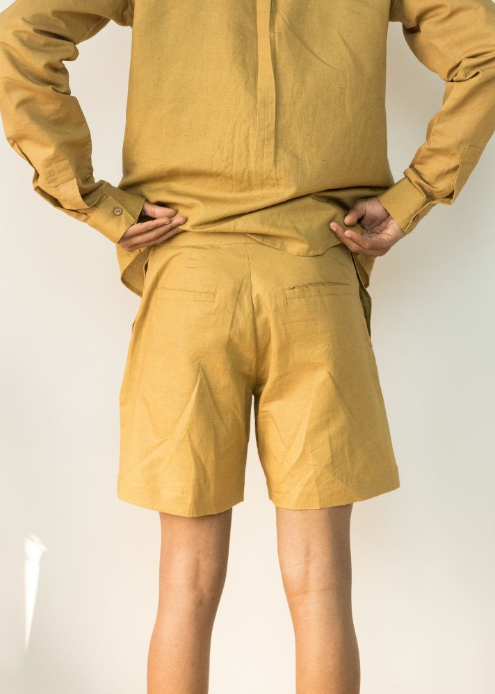 A Model Wearing Yellow Hemp The Easy Shorts, curated by Only Ethikal