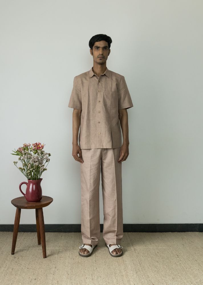 A Model Wearing Brown Hemp Inverted-Pleat Shirt, curated by Only Ethikal
