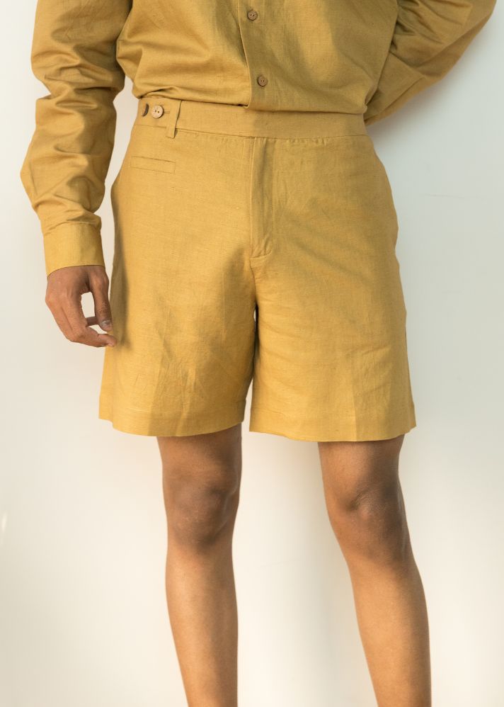 A Model Wearing Yellow Hemp The Easy Shorts, curated by Only Ethikal