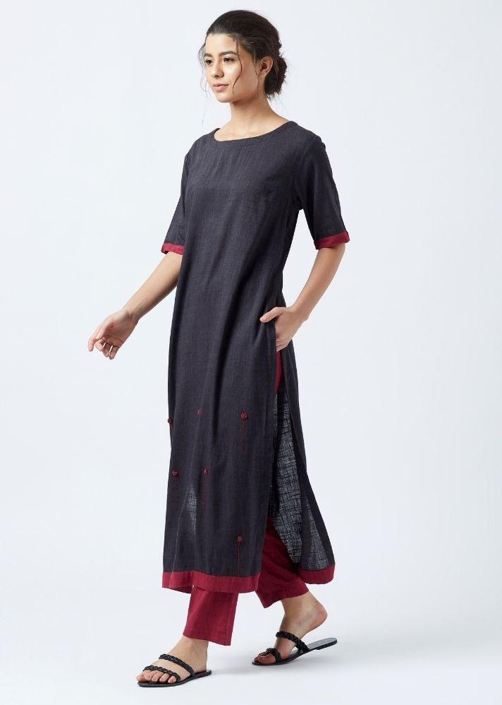 Black Floral Embroidered Tunic With Pants - onlyethikal