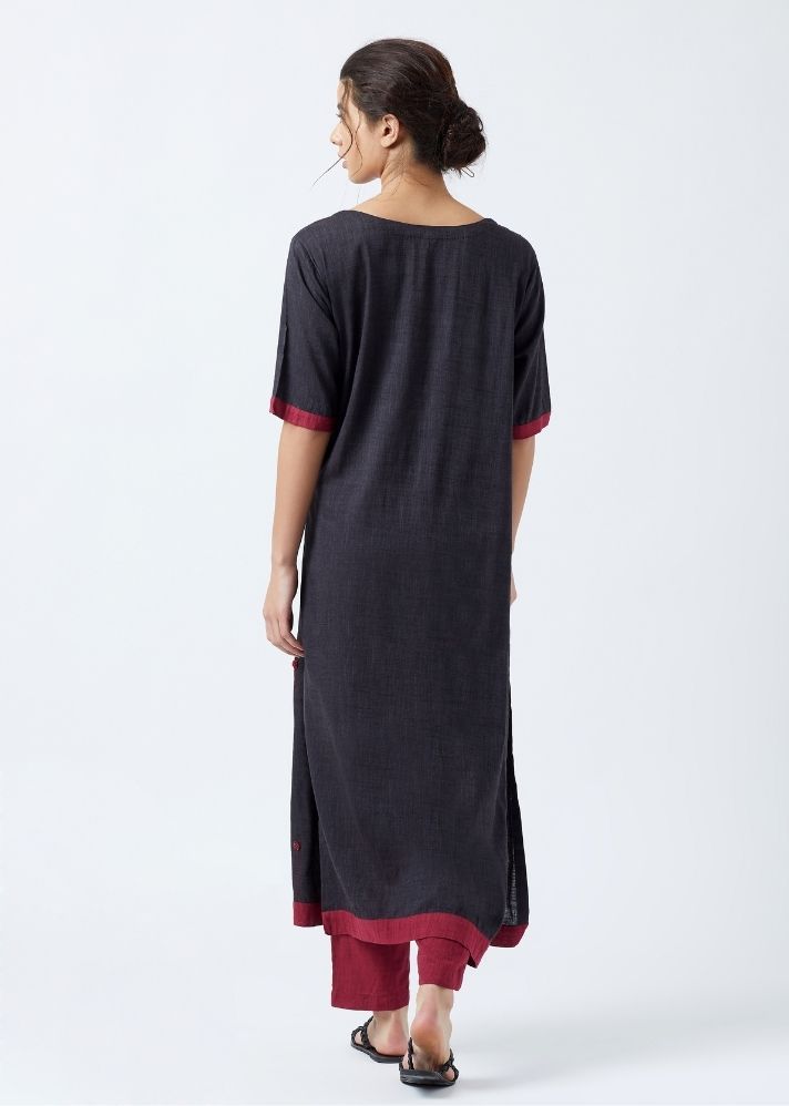 Black Floral Embroidered Tunic With Pants - onlyethikal