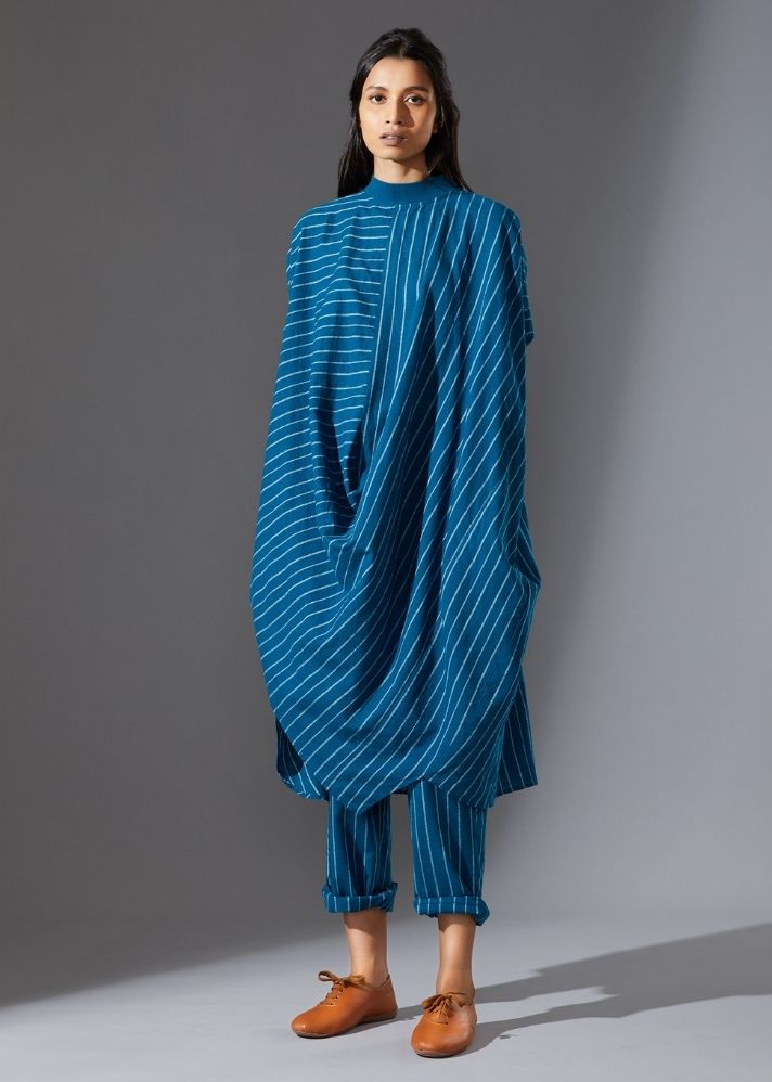 Cotton Cowl Dress-blue - onlyethikal