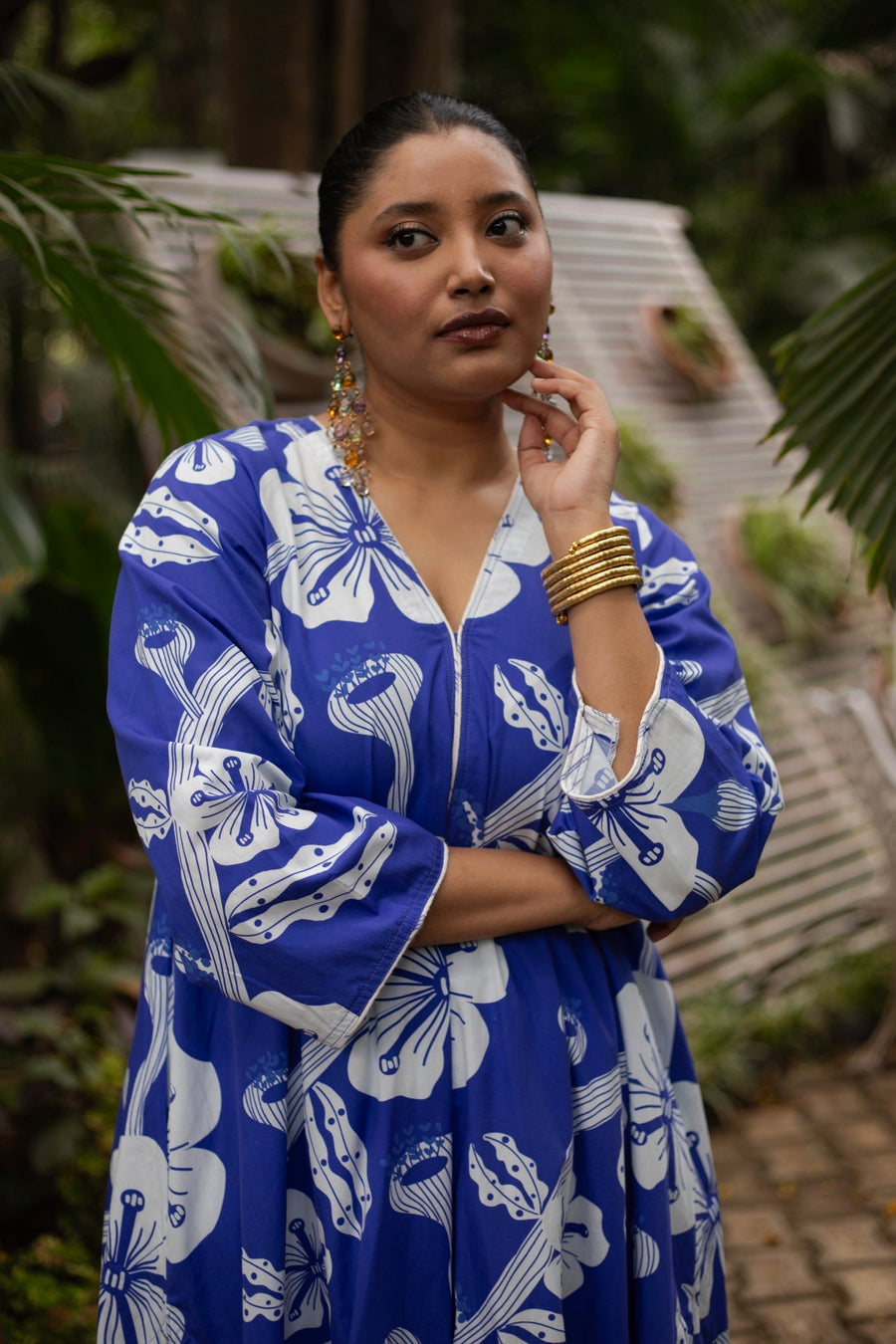 A Model Wearing Multicolor Pure Cotton Willow Kurta Set, curated by Only Ethikal