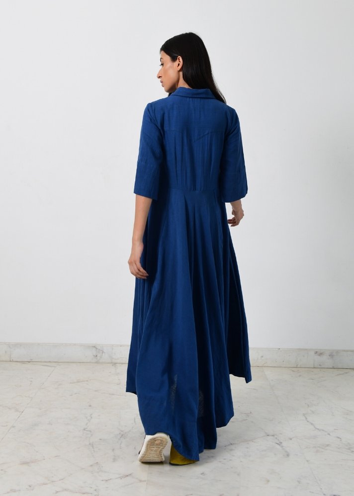 The Khadi blue collar cowl dress is a beautiful and unique handloom that is handmade by artisans in India and curated by Only Ethikal.