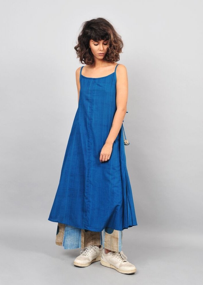 young woman wearing Blue Strap dress curated by onlyethikal
