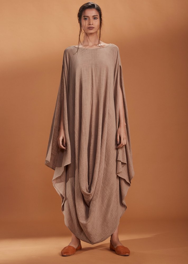 Cowl dress Kaftan style - Brown - onlyethikal