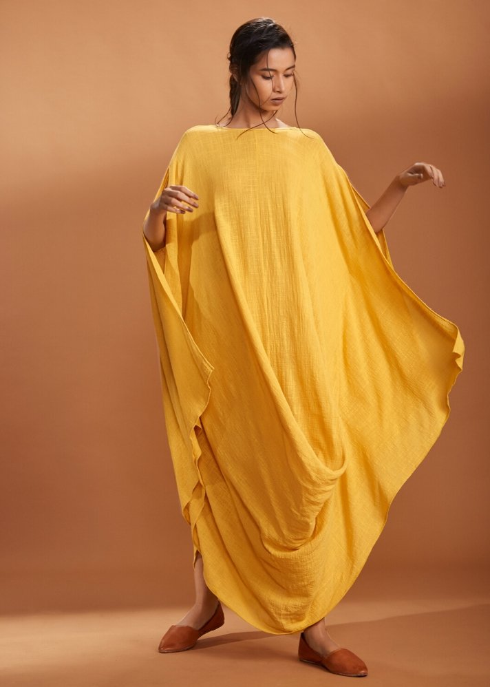 Cowl dress Kaftan style - Yellow - onlyethikal