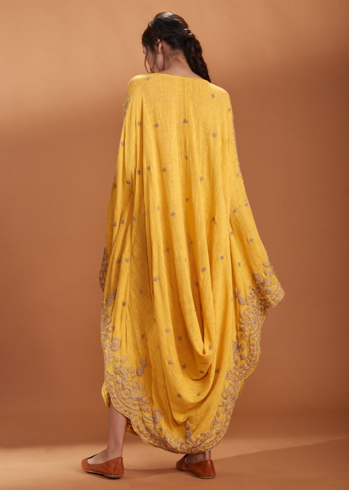 Embroidered Cowl dress Kaftan style - Yellow - onlyethikal