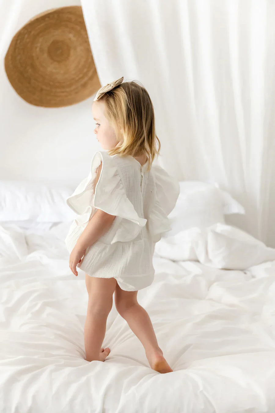 A Model Wearing Beige Pure Cotton Skyler Organic muslin romper
, curated by Only Ethikal
