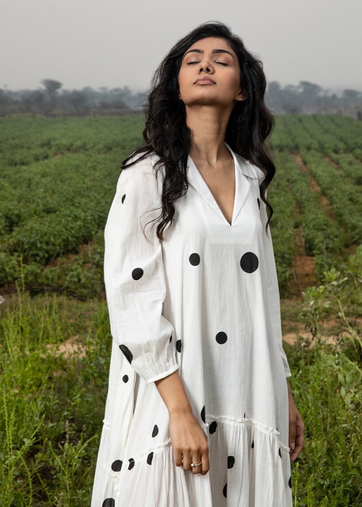 The Kharakapas Ivory maxi dress is made with care and only uses sustainable materials and is curated by only ethikal.