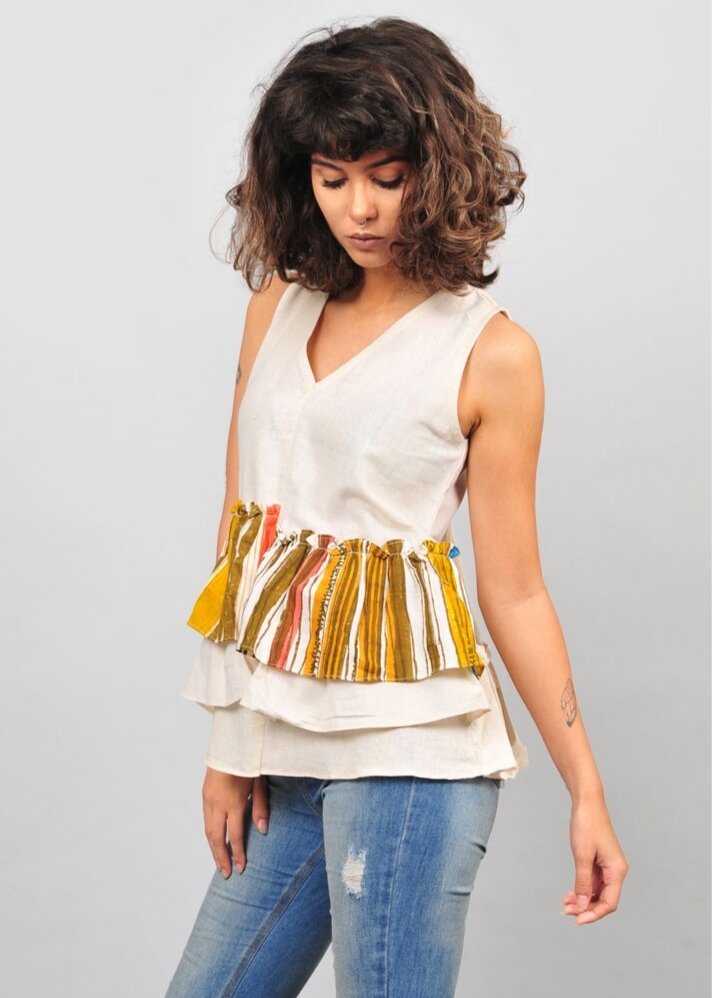 young woman wearing Ruffle sleeves top curated by onlyethikal