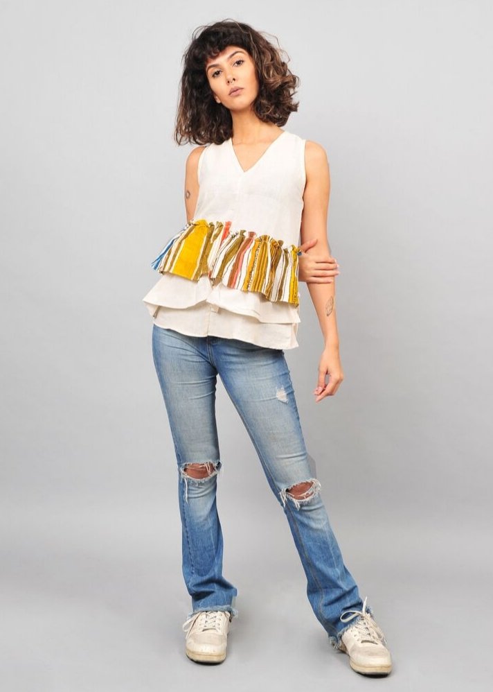 young woman wearing Ruffle sleeves top curated by onlyethikal