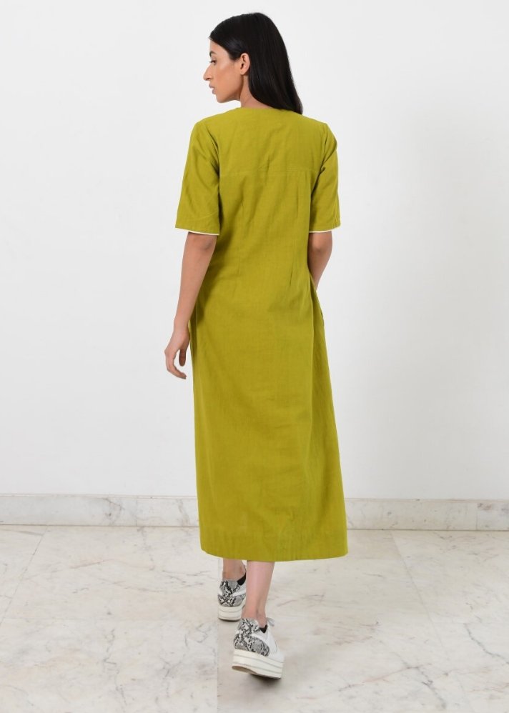 The khadi v neck fire strap dress is a stylish and versatile option for ethical and sustainable clothing curated by only ethikal.